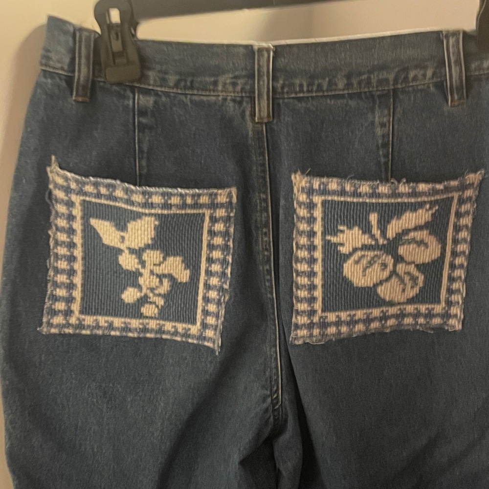 Russ Blue Straight Leg Jeans with Floral Pockets